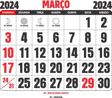 calendário de março de 2024